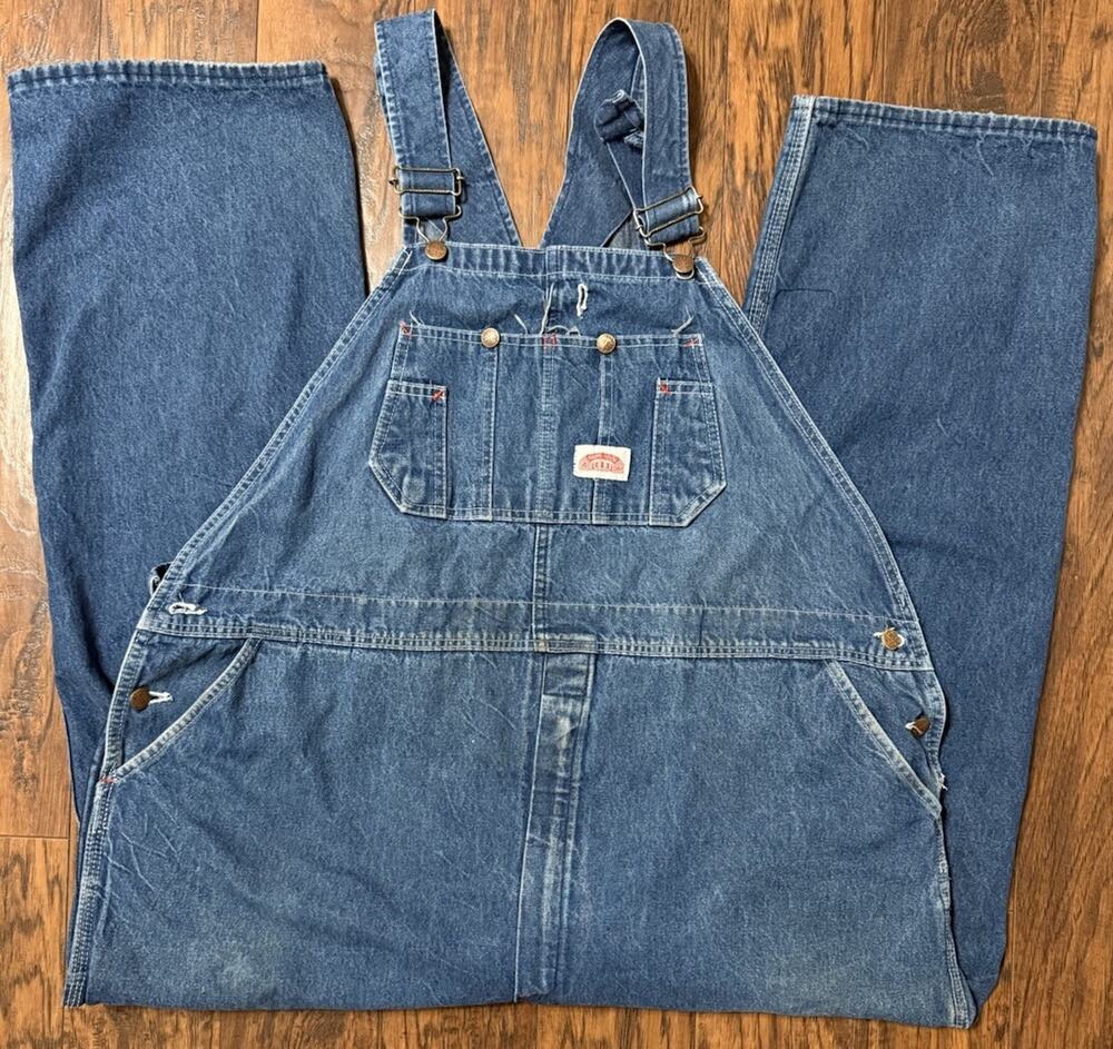 Vintage Round House Denim Overalls Men's 48x30 Made In USA Heritage Workwear